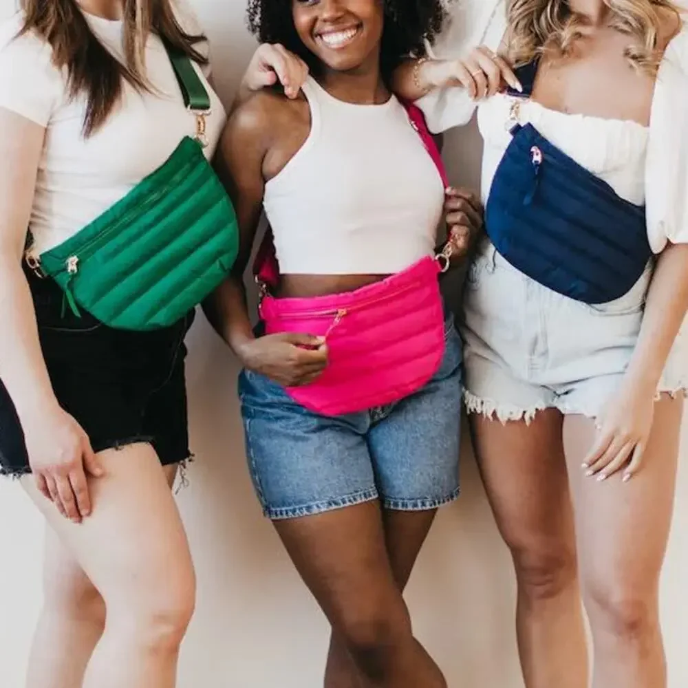 Emerald Green Quilted Puffer Crossbody Bag | Belt Bag | Sling | 3-Way Wear